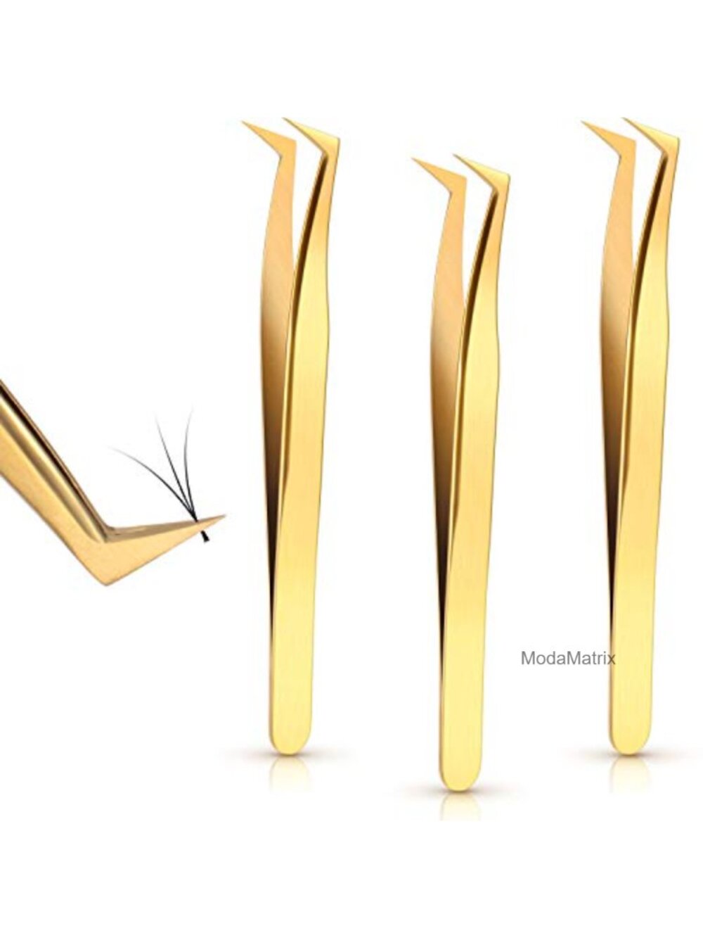 3 Pc Volume Eyelash Extension Tweezers Curved Stainless Steel 6A Tip Lash